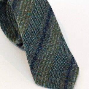 J. Hanly Pure New Wool Tie, Nenagh, Ireland Green Blue Stripes L~62", W-4" LONG
